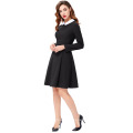 Grace Karin Women&#39;s Stylish &amp; Slim Fit Long Sleeve Contraste Color Doll Collar Black A-Line Vestido CL010470-1